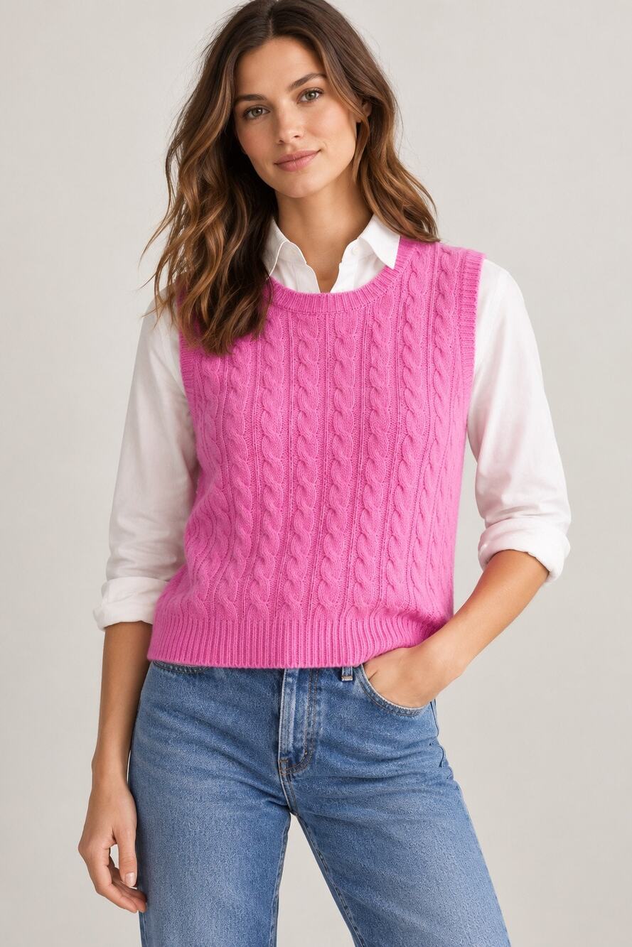 Alex Mill Pink Cable Knit Sweater Vest – Alpaca & Merino Blend – Size XS